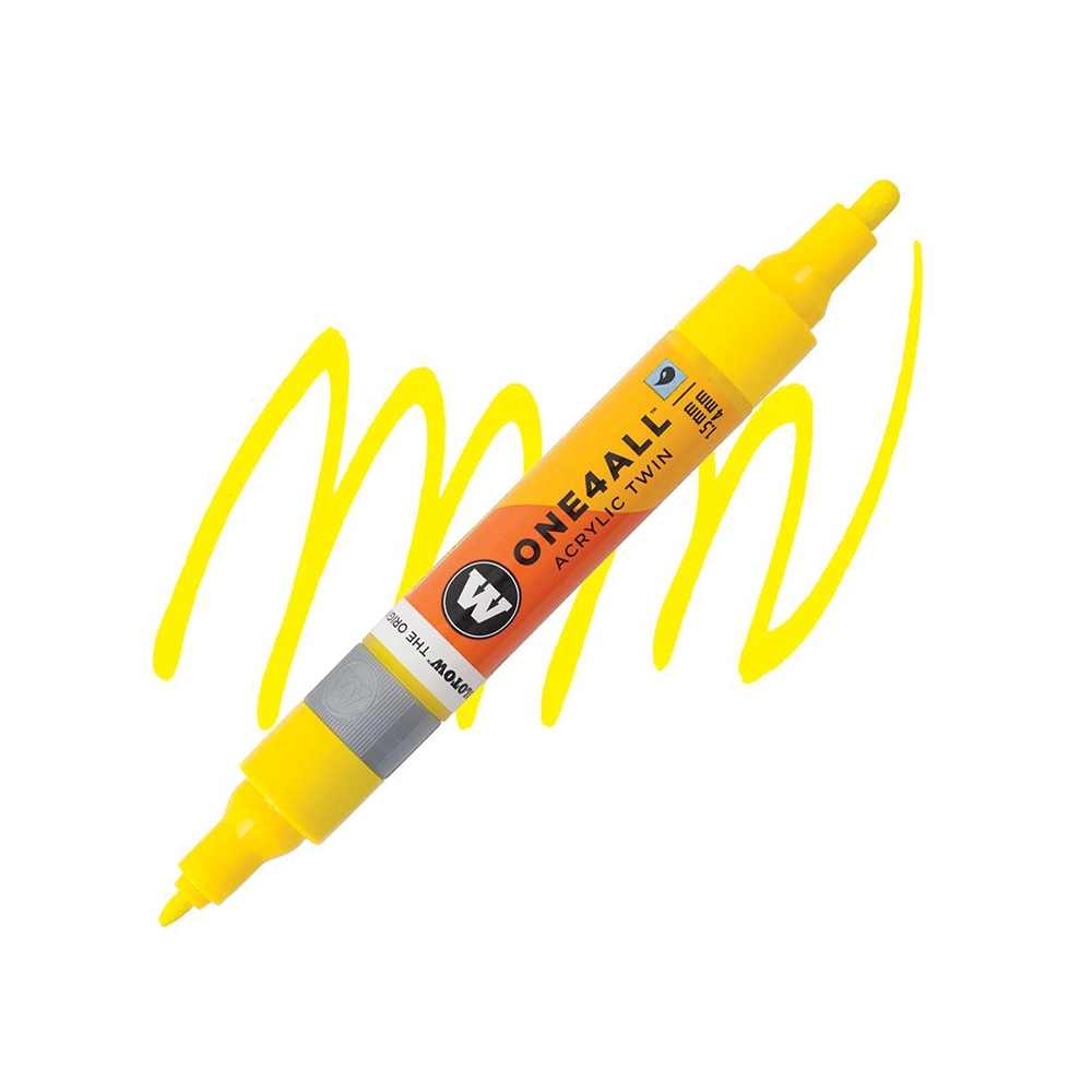 Molotow ONE4ALL Acryl Twin двустранен акрилен маркер, 1,5 + 4 мм, цинково жълт